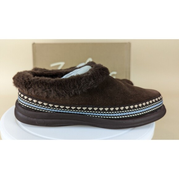 Zodiac Palermo Slippers Shoes Womens 6 M Brown Suede Faux Fur Trim Slip On NWB - Picture 10 of 14